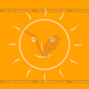 Мультяшное солнце на оранжевом фоне - рисунок в векторном формате