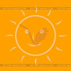 Cartoon sun on an orange background - vector image