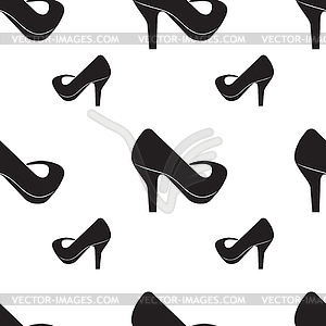 Seamless pattern of silhouettes of women`s shoes - vector image