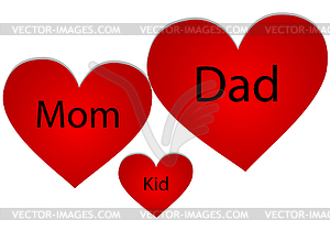 Family of three hearts - vector image