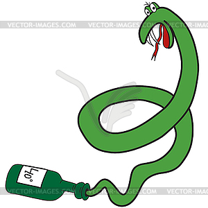 Cartoon green snake of bottle - vector image