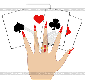 Hand with playing cards - vector image
