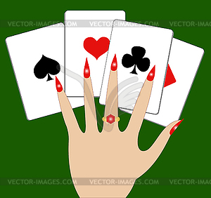 Hand with playing cards - vector image