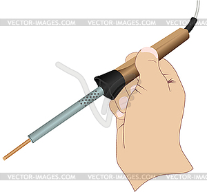 A hand with an electric soldering iron - vector clipart