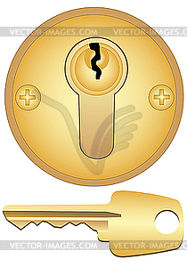 Gold keyhole and key - vector clip art