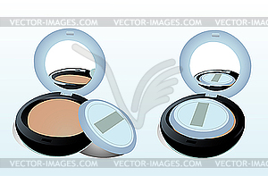 Two boxes of powder with mirror and sponge - vector clipart