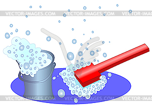 Bucket and brush - color vector clipart