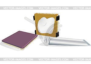 Processor, radiator, thermo-paste - vector image