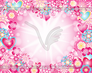 Heart made of flowers stars and rays - vector clipart