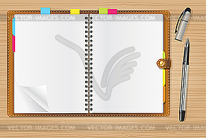 Open diary and pen - vector clipart