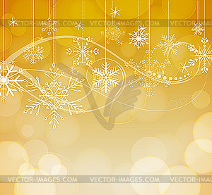 Abstract snowflakes on golden background - vector image