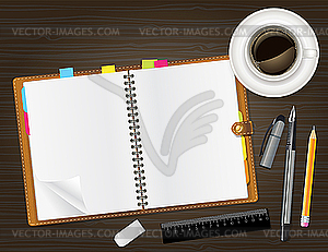 Diary with cup of coffee - vector clipart