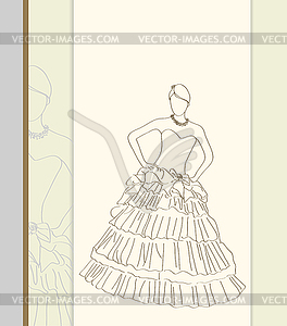 Wedding dress in line art style - vector EPS clipart