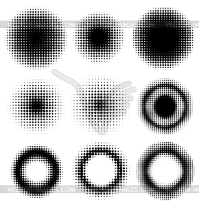 Set of Abstract Halftone Design Elements Circles, - vector clipart