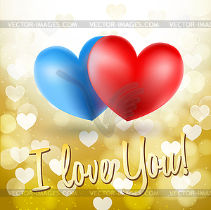 Синие и красные символы Сердце на сверкающей золотой - векторный клипарт Royalty-Free