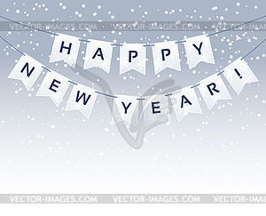 Bunting with Happy New Year words and snowflakes - vector clipart