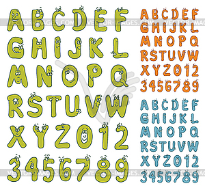 Мультяшный алфавит и цифры набор - цветной векторный клипарт