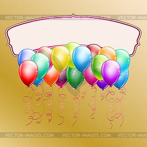 Colorful balloons and frame on goden background - vector clipart