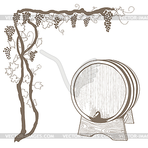 Grapevine and barrel vintage  - color vector clipart