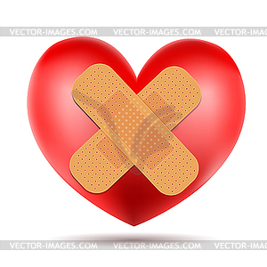 Heart symbol with adhesive bandage - vector clip art