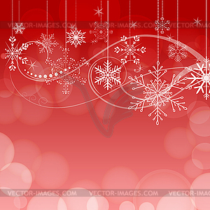 Abstract snowflakes on red bokeh background - vector image