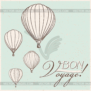 Vintage hot air balloons bon voyage background - vector image