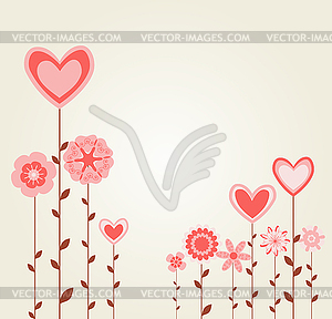 Flowers with heart shapes. abstract retro love - vector clip art