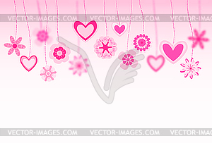 Hanging flowers and heart shapes background. retro - vector clipart