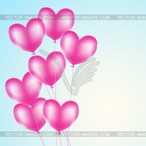 Pink heart balloons background - vector image