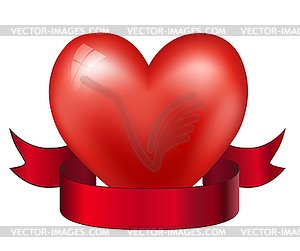 Heart and red ribbon - vector clipart