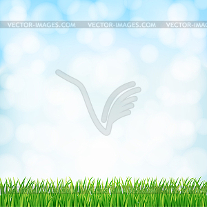 Spring background with green grass and sky - vector clipart