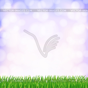 Spring background with green grass and sky - color vector clipart