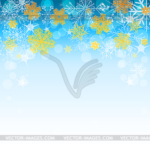 Winter light blue background with golden snowflakes - vector clipart