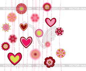 Flowers and heart shapes background. retro love - vector clipart