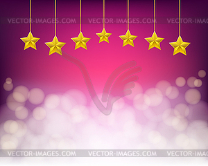 Golden stars on ropes on purple background - vector clipart