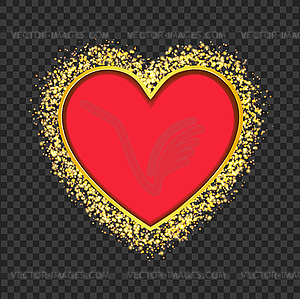 Red heart frame with glittering golden transparent - vector clipart