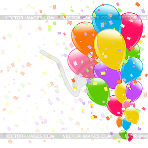 Flying colorful balloons and confetti - vector image