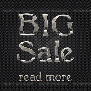 Big sale silver icon on grid metallic background. - vector clipart