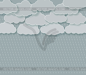 Abstract rainy sky with cartoon clouds with shadows - vector image