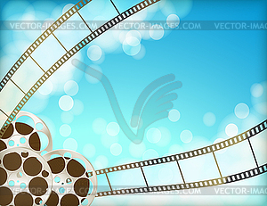 Cinema blue background with retro filmstrip, film - vector clipart