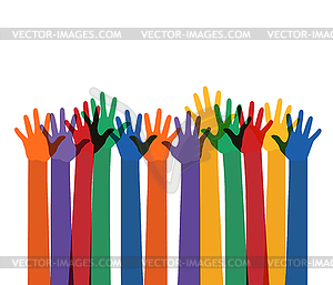 Abstract with raising multi color hands - vector clipart