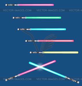 Light swords with color variations on blue - vector clipart