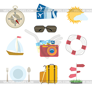 Set of travel icons . compass, airplane tickets - vector clip art