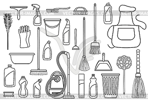 Set of cleaning supplies. Tools of housecleaning. - vector image