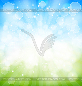 Spring background with bokeh effects, lights rays - vector EPS clipart