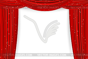Open red curtains with stars. Theater or mov - vector clipart