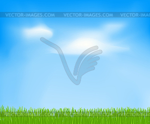 Abstract spring background with sky, clouds, green - vector image