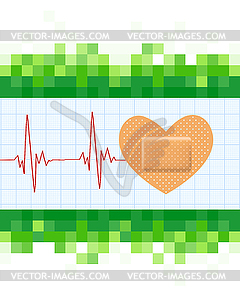 Heart shape medical plaster and cardiogram on mosai - vector clipart