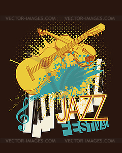 Jazz music festival poster with violin, piano keys - vector clip art