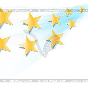 Yellow stars flowing over blue wavy folding - vector clip art